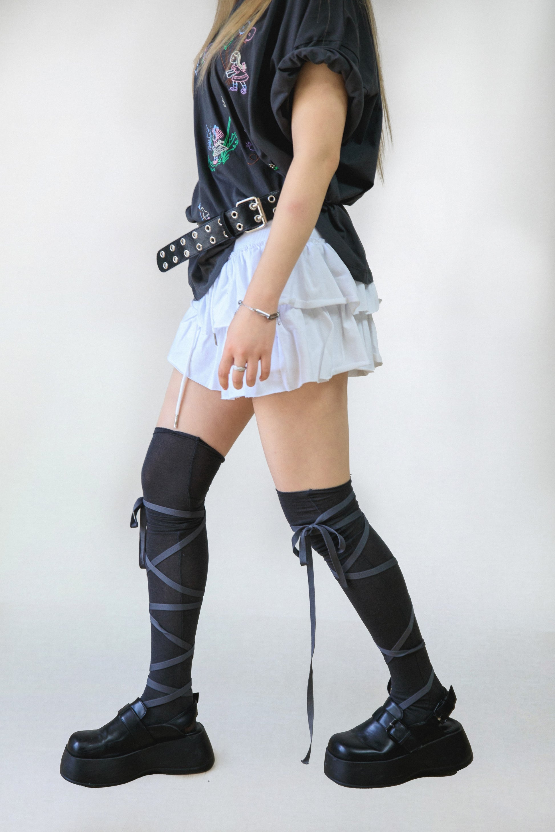 Toe shoes ribbon knee socks