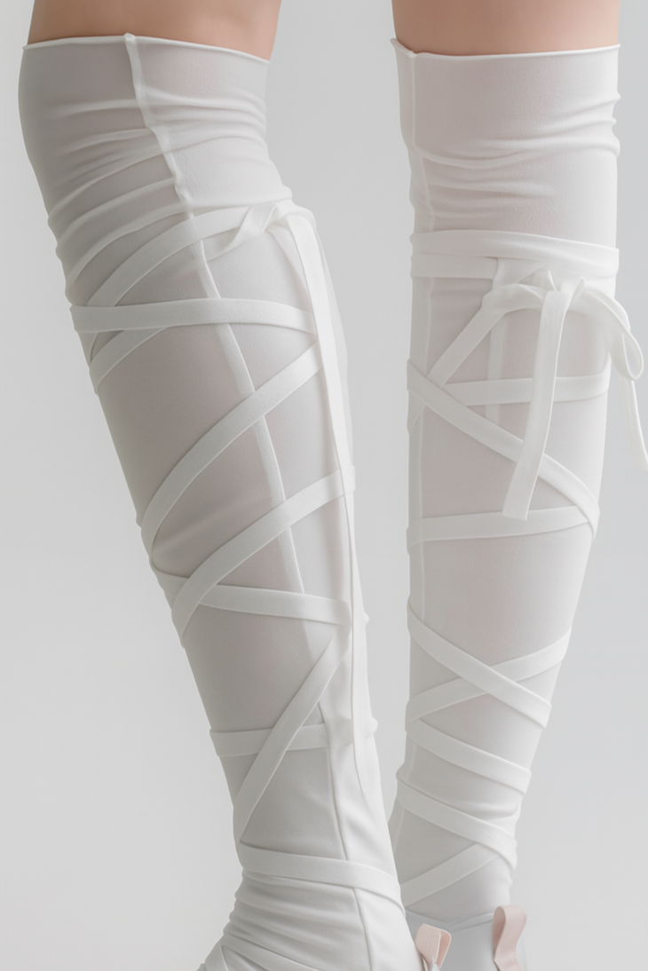 Toe shoes ribbon knee socks