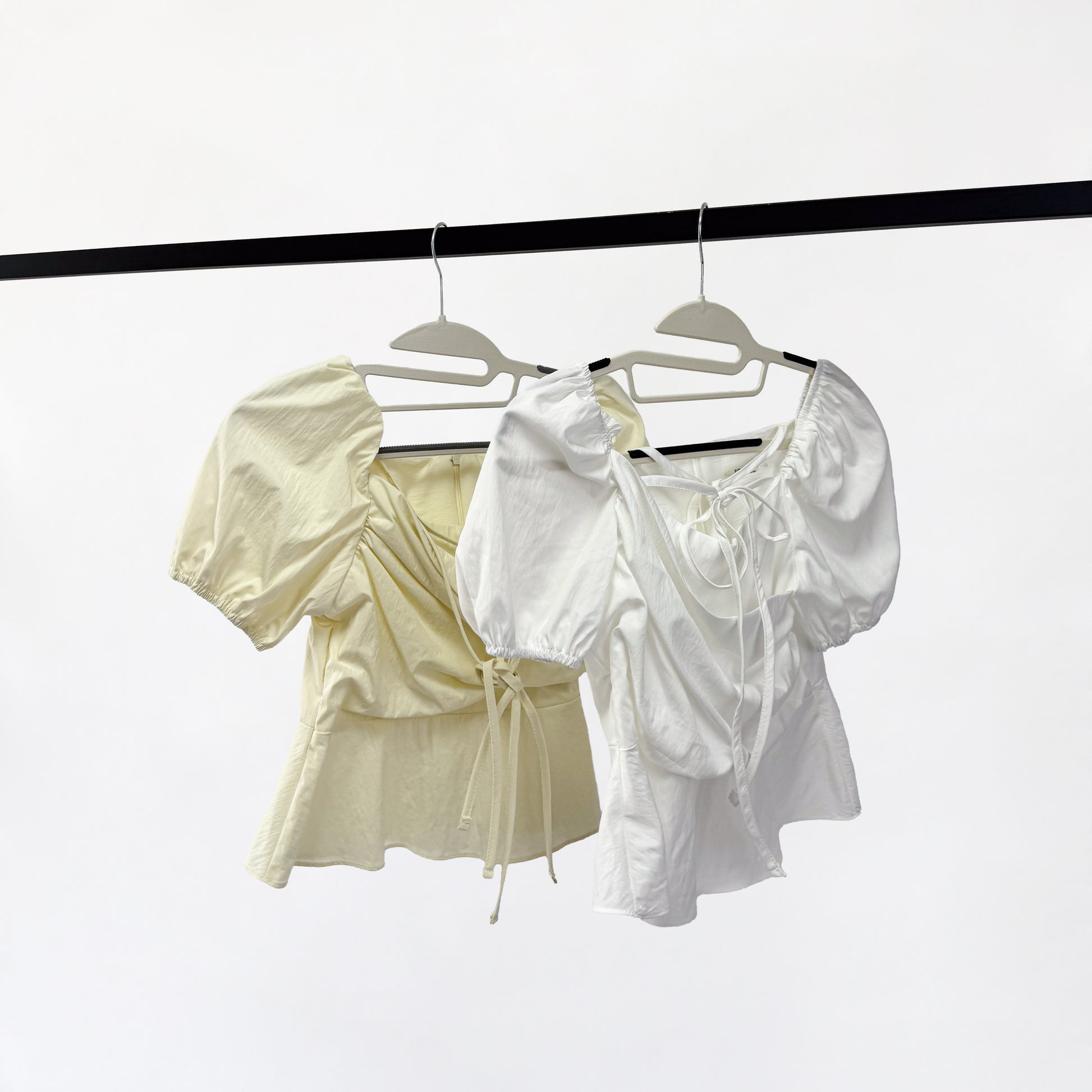 Heart Neck Ribbon Strap Off-Shoulder Volume Puff Cooling Short Sleeve