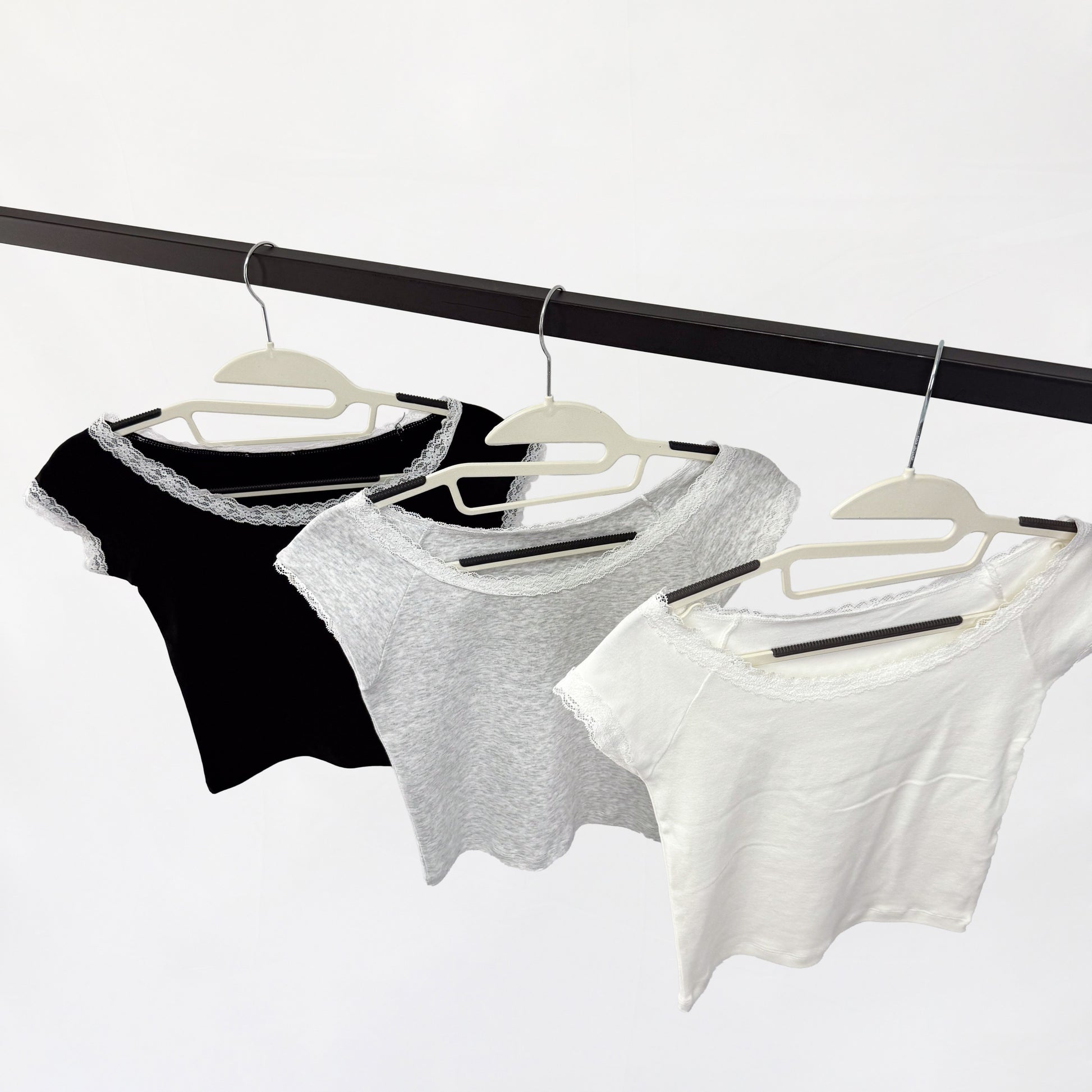 Anna T-shirt Lace Crop Boat Neck Cotton Short Sleeve T-shirt
