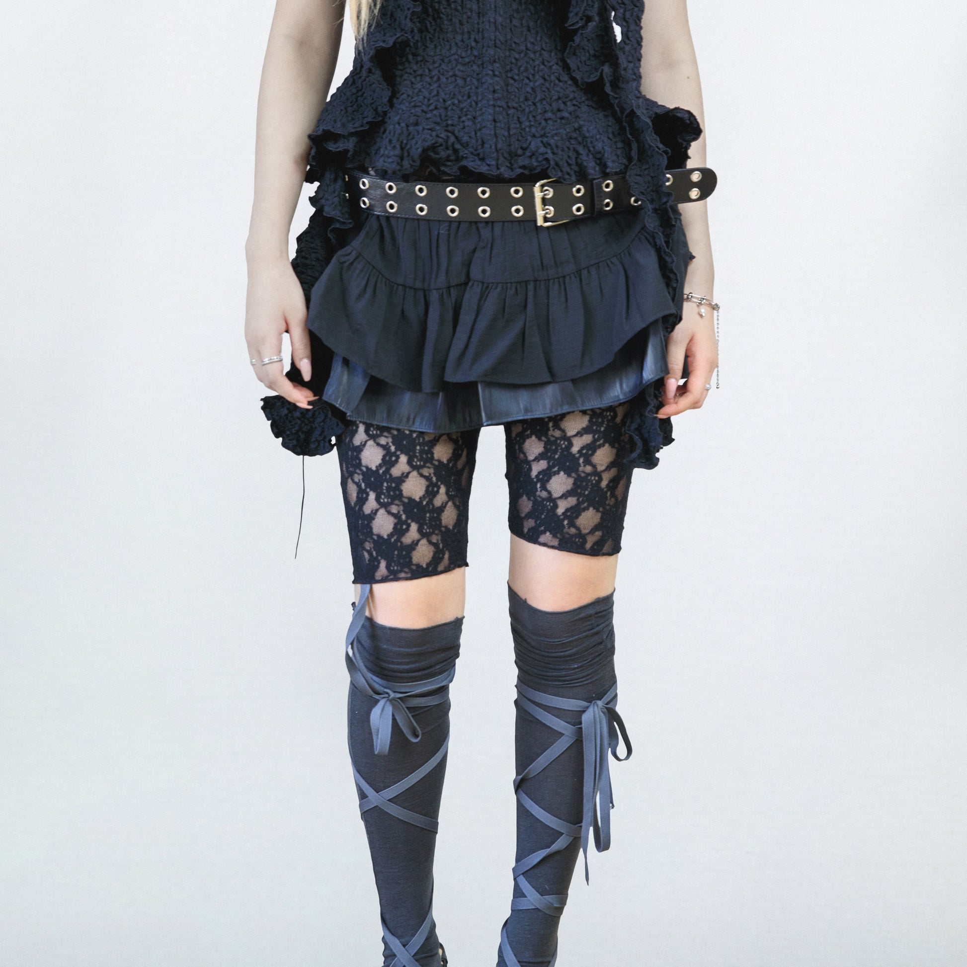 Toe shoes ribbon knee socks