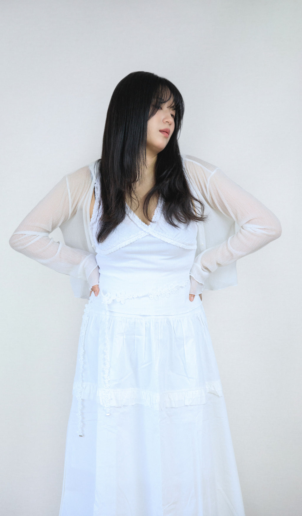 Shirred V-neck Sleeveless Top