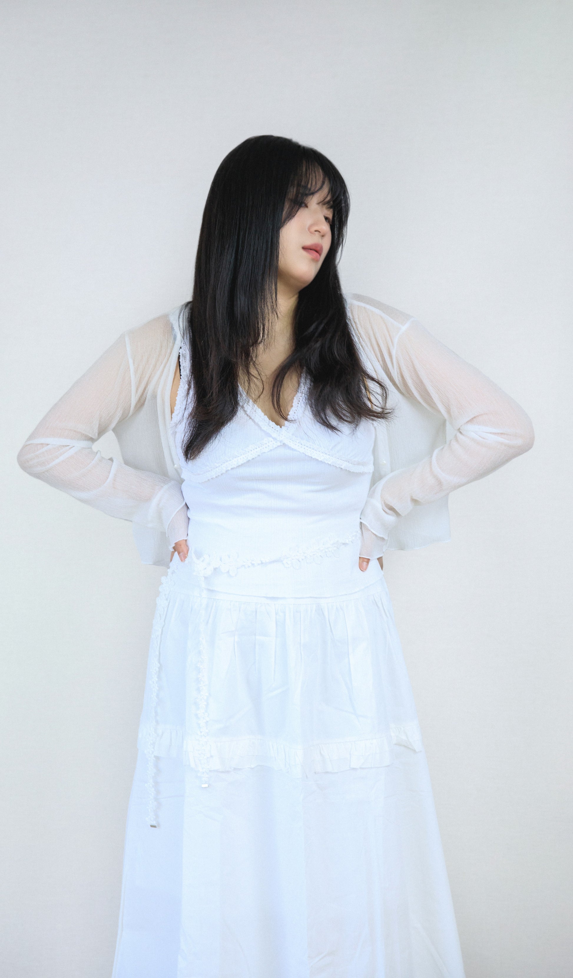 Shirred V-neck Sleeveless Top