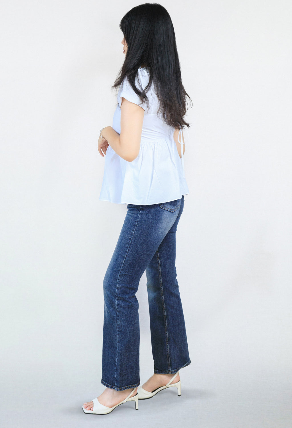 Corset Blouse - Shirring Flare Ribbon Strap Sleeveless Summer