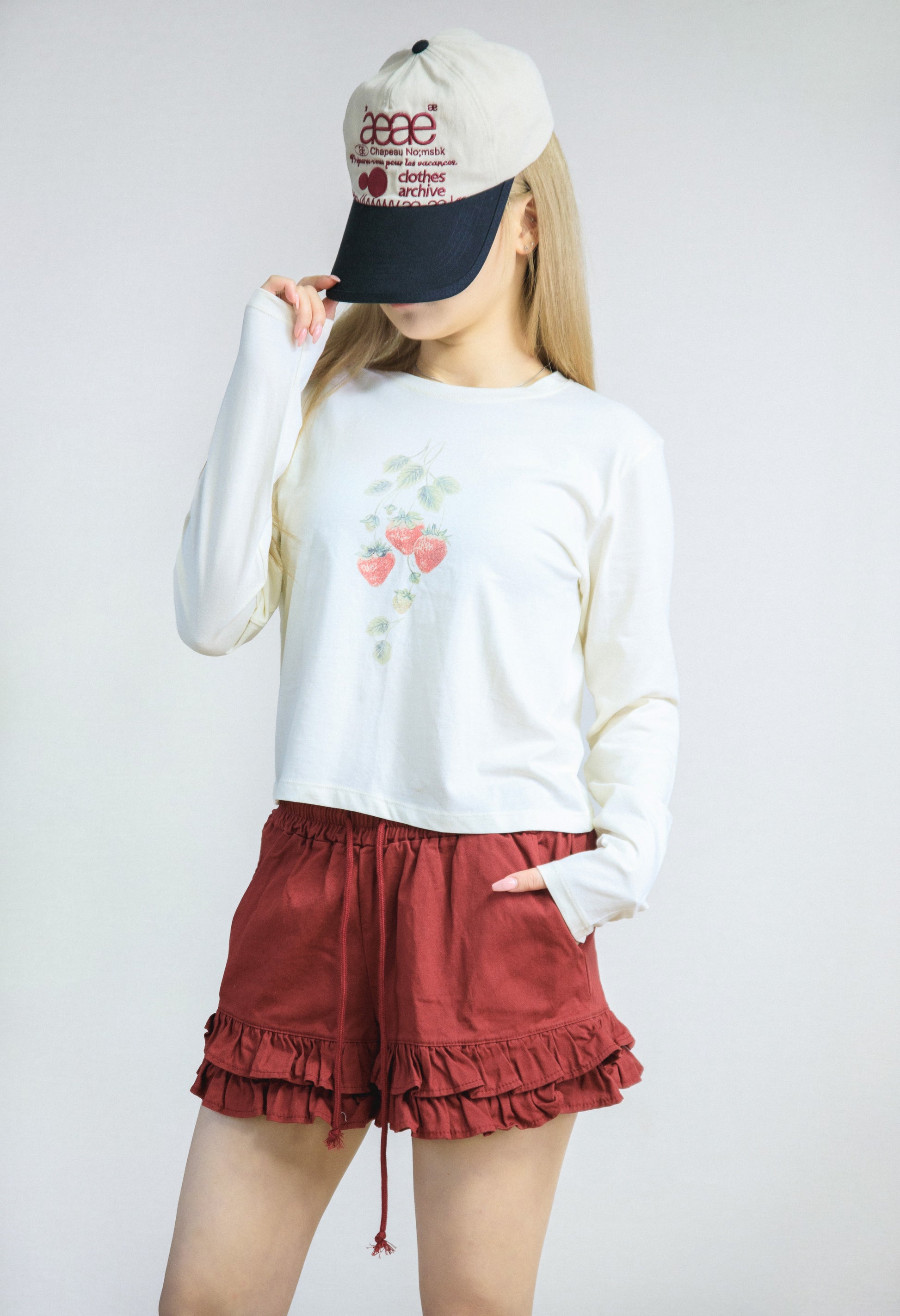 Strawberry Print T-shirt 30s Round Neck Basic Tee
