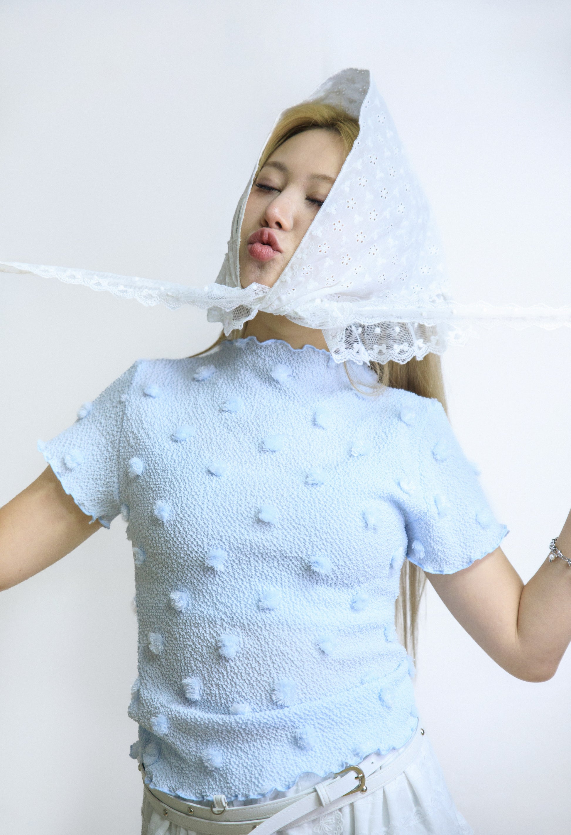 Lace Jacquard Mock Neck T-shirt