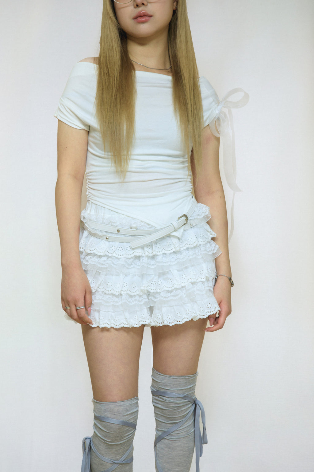 Cream Lace Shorts (Lace Protection Chic Skort with Elastic Waist and Side Zipper)