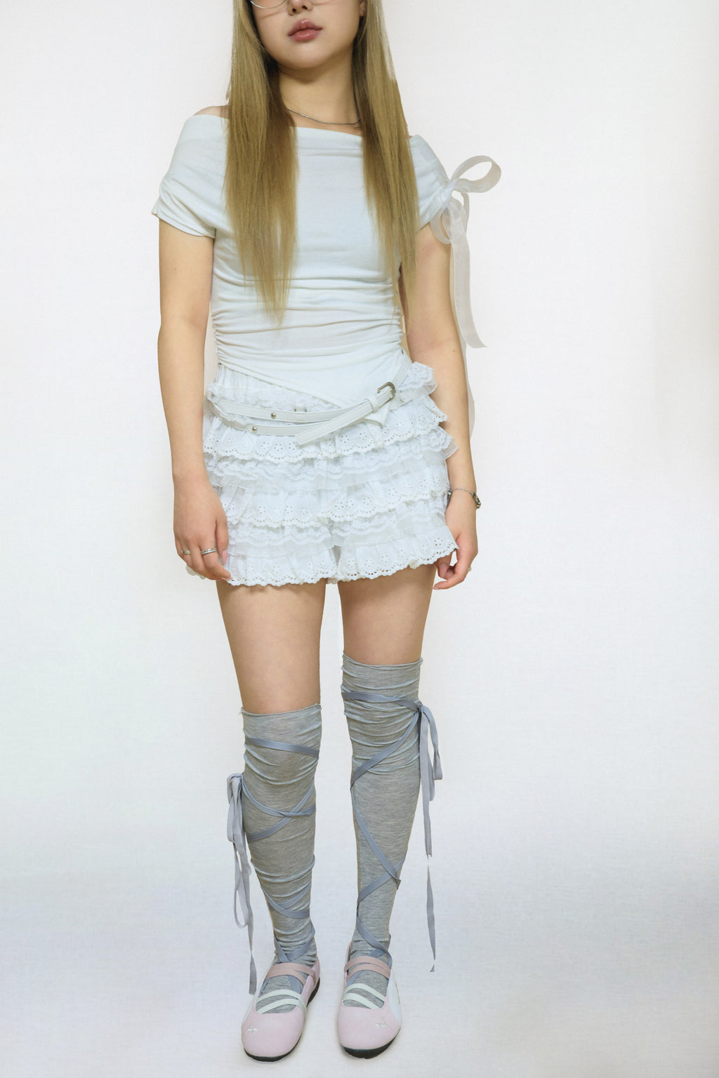 Cream Lace Shorts (Lace Protection Chic Skort with Elastic Waist and Side Zipper)
